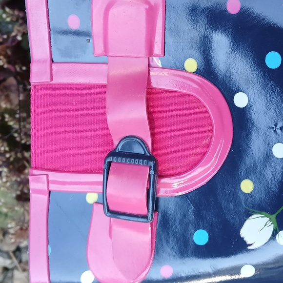 Serra Rain Boots Women’s  Tall Navy & Pink Floral Butterflies Polka Dots Sz 9 - Picture 8 of 12